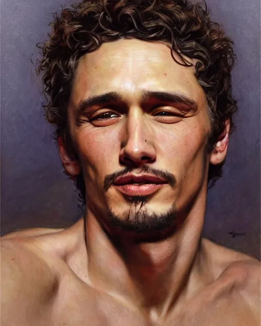 Image similar to beautiful realistic artistic detailed portrai of james franco by gaston bussiere, donato giancola