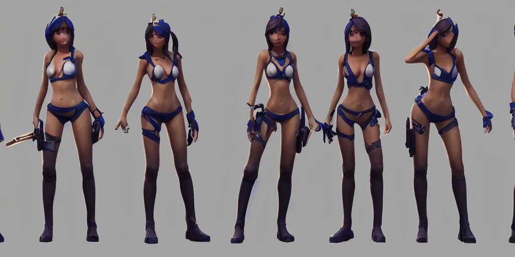 Image similar to rendered character sheet of Pool party Caitlyn in the game League of Legends, unreal engine 5 3d trending on art station