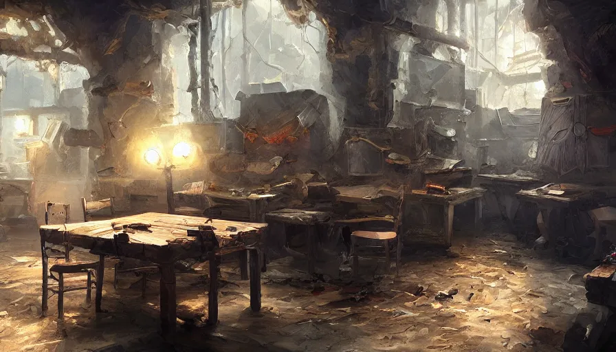 Prompt: puzzle, scape room, oil painting by jama jurabaev, brush hard, artstation, for aaa game, high quality, brush stroke