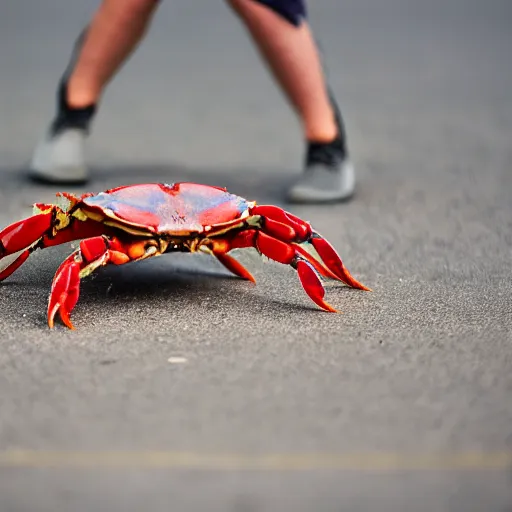 Prompt: photo of crab ( skateboarding ) hd