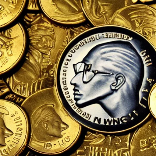 Image similar to young thug, on a coin