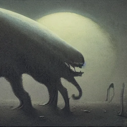 Prompt: an alien animal on a desolate planet, by Beksinski and h.r Giger