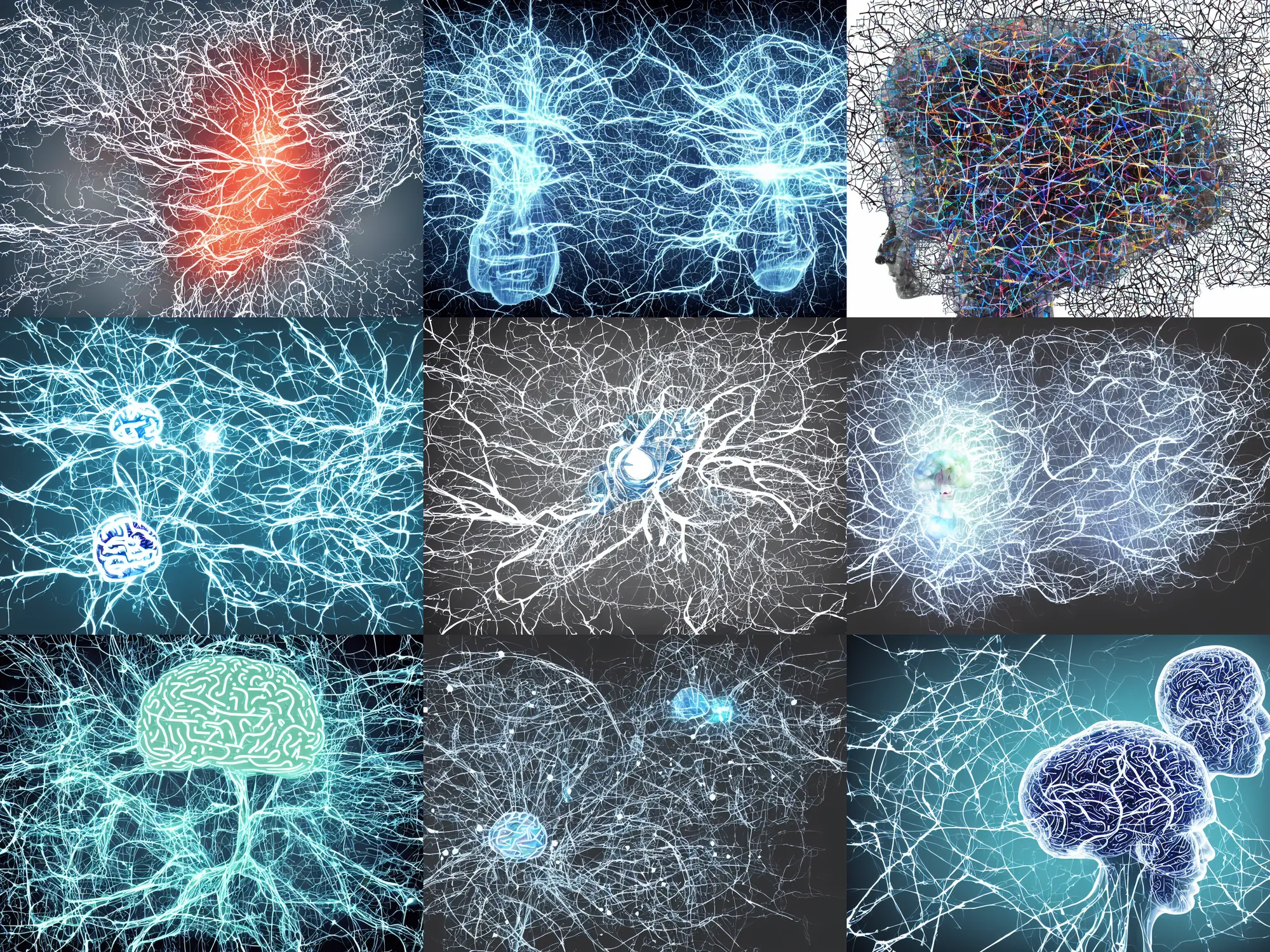 Prompt: A digital brain fragmenting itself