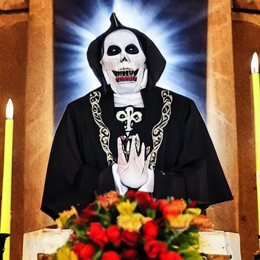 Image similar to papa emeritus sings in a church