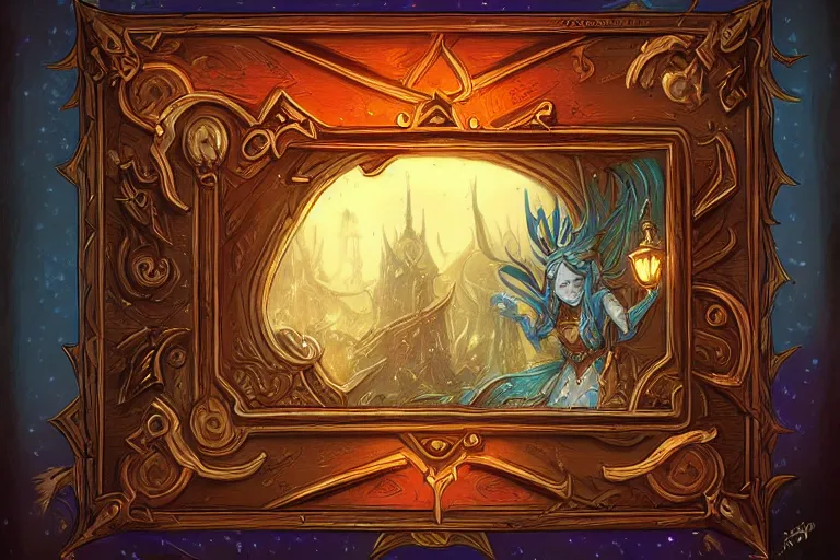 Image similar to book decorative border frame, d & d, fantasy, intricate, elegant, highly detailed, digital painting, artstation, illustration, hearthstone