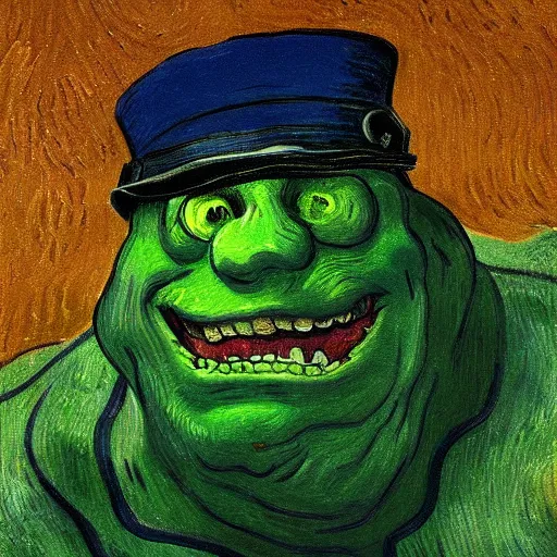 Image similar to slimer from ghost busters, extreme detail, vincent van gogh painting, 8 k, portrait