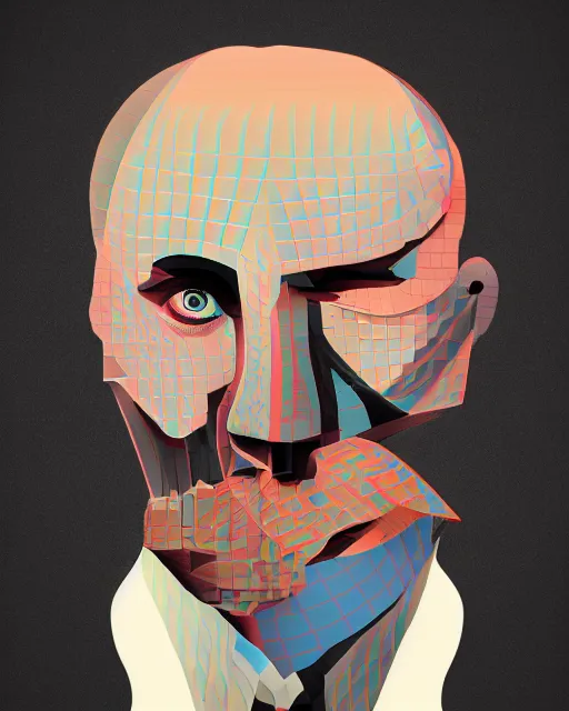 Image similar to cubist portrait of hannibal lecter, cutout digital illustration cartoon colorful beeple vector art