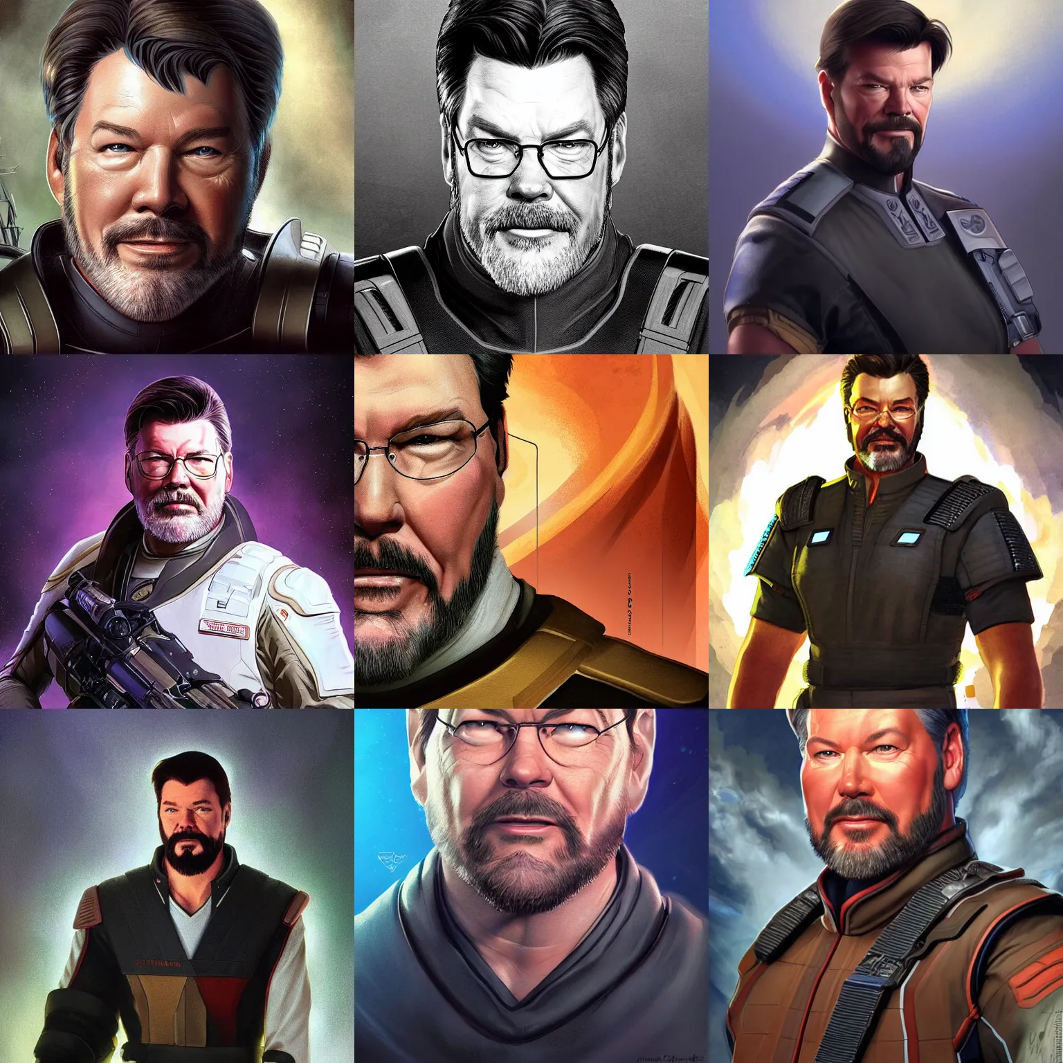 Prompt: jonathan frakes as commander riker as an apex legends character digital illustration portrait design by, mark brooks and brad kunkle detailed, gorgeous lighting, wide angle action dynamic portrait