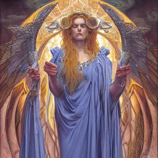 Prompt: the goddess of atheism, by donato giancola.