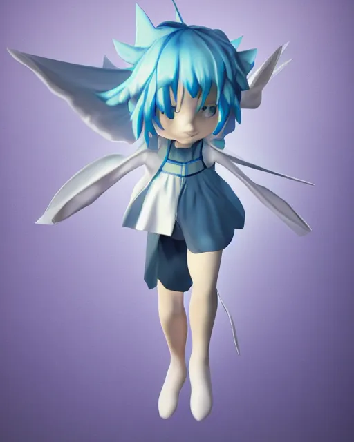 Image similar to full body 3d render of Cirno, studio lighting, white background, blender, trending on artstation, 8k, highly detailed