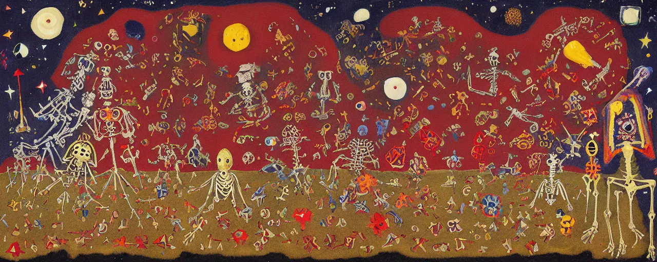 Prompt: pixel decollage painting tarot lovers card composition tower of babel road red armor maggot bear and wonky alien frog skeleton knight on a horse in a dark red cloudy night sky with golden foil jewish stars, occult symbols and diamonds, mountain lake and blossoming field in background, painted by Mark Rothko, Helen Frankenthaler, Danny Fox and Hilma af Klint, pixelated, neo expressionism, semi naive, pastel colors, cinematic, color field painting, cave painting, voxel, pop art look, outsider art, minimalistic. Bill Traylor painting, part by Philip Guston and Francis Bacon. art by Adrian Ghenie, very coherent symmetrical artwork, cinematic, hyper realism, high detail, octane render, unreal engine, Smooth gradients, depth of field, full body character drawing, extremely detailed, 8k, extreme detail, intricate detail, masterpiece