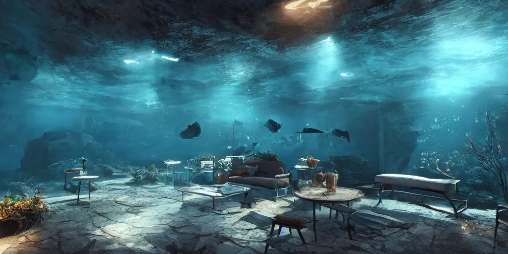 Prompt: underwater enviroment, unreal 5, hyperrealistic, realistic, photorealistic, dynamic lighting, highly detailed, cinematic landscape, studio landscape, studio lighting