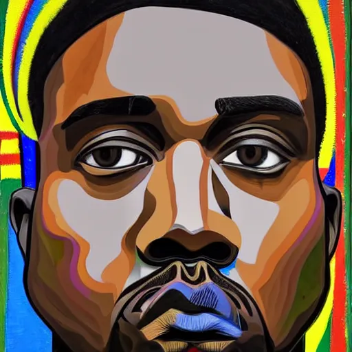 Prompt: Intricate five star Kanye West facial portrait by Pablo Picasso, oil on canvas, high detail, matte finish, high contrast, 3d depth, masterpiece, vivid colors, artstationhd