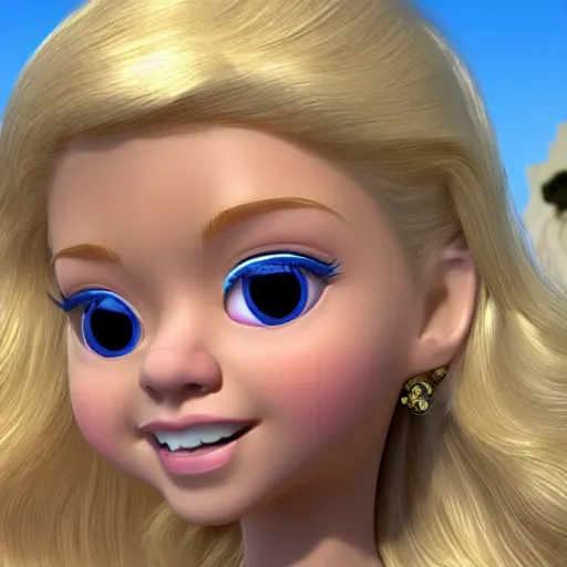 Image similar to a 3d princess with blonde hair , 3d cgi , disney style