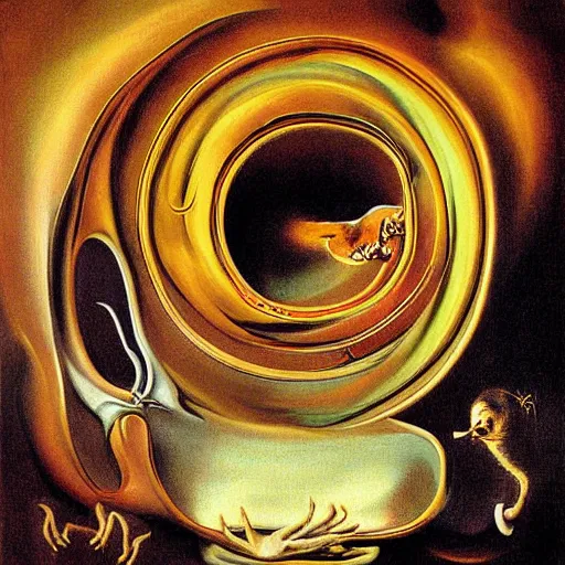 Image similar to Garfield ouroboros, surreal painting by Salvador Dali