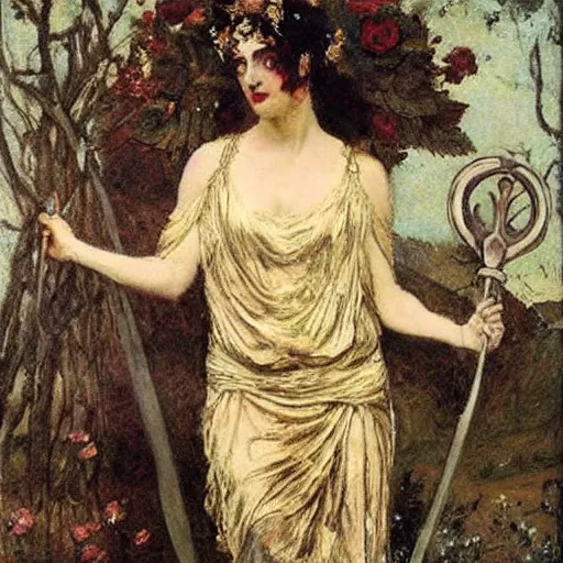 Image similar to persephone as goddess of death, by alfred stevens