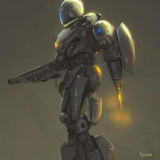 Image similar to Neo night gaurd robot by rossdraws,greg rutkowski,and Sarah Andersen,ambient style, very detailed,detailed armor,detailed helmet