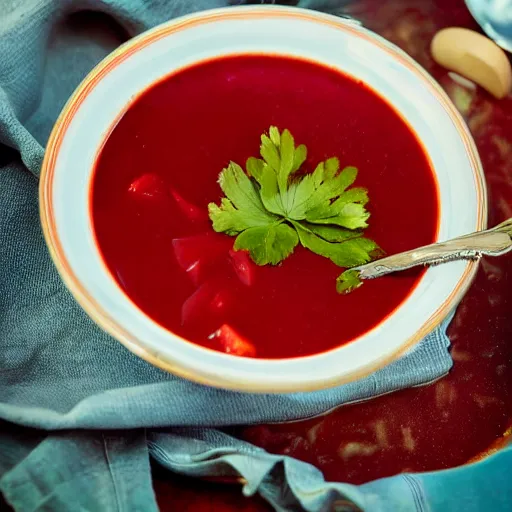 Image similar to a bowl of borscht soup that is a portal to another dimension, 8 k, high definition, highly detailed, photo - realistic