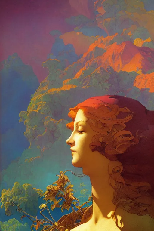 Prompt: the most beautiful painting in the world, by maxfield parrish, by gustave dore, by peter mohrbacher, by alphonse mucha, sharp focus, vivid color, rainbowshift, octane render, cgi, rule of thirds