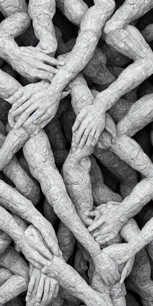 Prompt: closeup of beautiful human bodies intertwined, greebles, highly detailed, hyperrealism