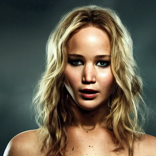 Prompt: promo shot of Jennifer Lawrence in a remake of GI Jane (2029)