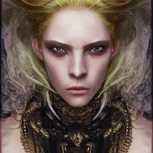 Image similar to portrait, headshot, insanely nice professional hair style, dramatic hair color, digital painting, of a old 17th century, old cyborg merchant, amber jewels, baroque, ornate clothing, scifi, realistic, hyperdetailed, chiaroscuro, concept art, art by Franz Hals and Jon Foster and Ayami Kojima and Amano and Karol Bak,