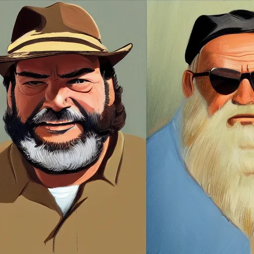 Image similar to a portrait of very old bud spencer and terence hill by alex katz, trending on artstation