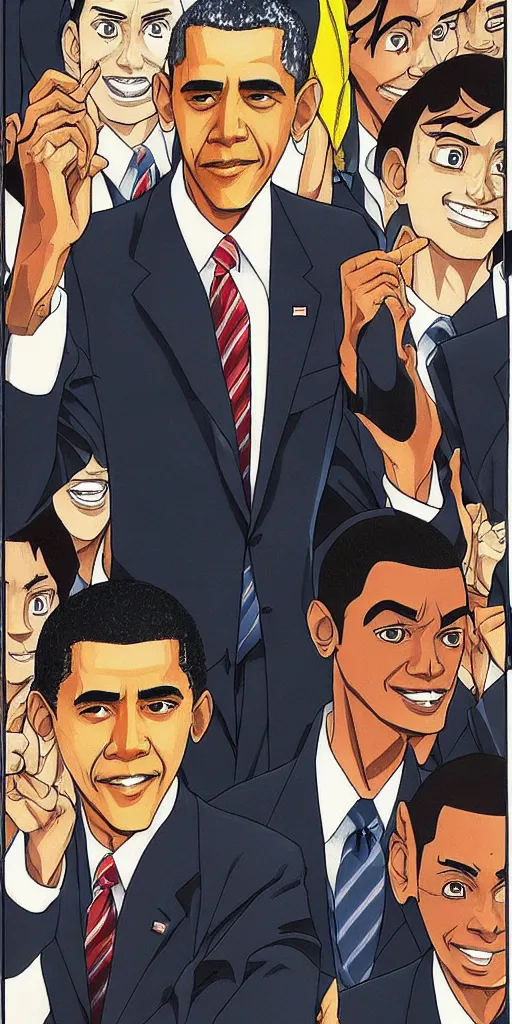 Prompt: barack obama as a manga character, [ fukumoto, drawn ]