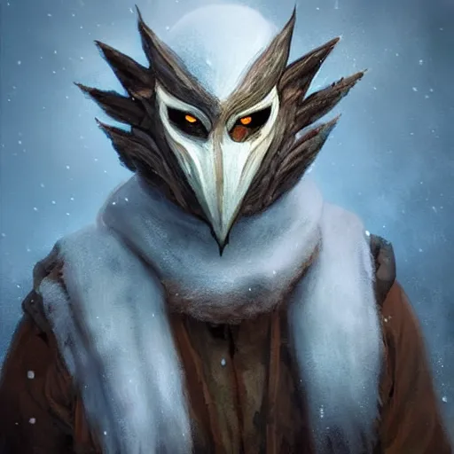 Image similar to “ fantasy snow bandit ‘ icewind dale ’ with mask, portrait by ‘ justin sweet ’, soft focus, illustrated, oil paint, artstation ”