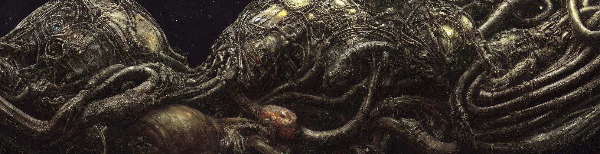 Image similar to Prometheus hibernation capsule biological sci-fi environment set close-up, hibernation capsule close-up, in a nightmarish universe of odd forms and somber tapestry, HR Giger and Vincent Di Fate, vivid color scheme, featured in artstation, octane render, cinematic, elegant, intricate, 8k