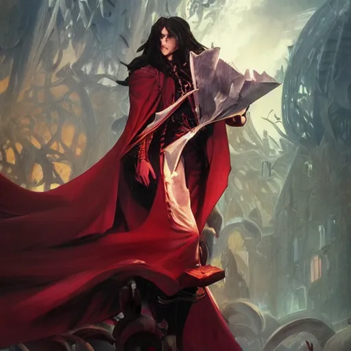 Image similar to Alucard the vampire Lord league of legends on his day off, highly detailed, digital painting, artstation, concept art, smooth, sharp focus, illustration, ArtStation, art by artgerm and greg rutkowski and alphonse mucha and Edmund Blair Leighton and Charlie Bowater