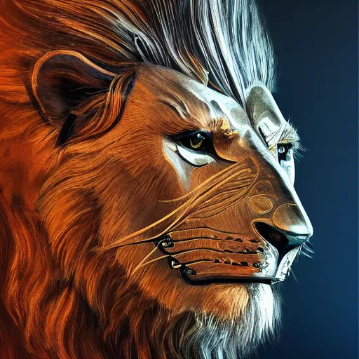 Image similar to Very very very very highly detailed epic photo of face with proud lion venetian mask, intricate, dystopian, sci-fi, extremely detailed, digital painting, artstation, concept art, smooth, sharp focus, illustration, intimidating lighting, incredible art by Artgerm and Vincent di Fate