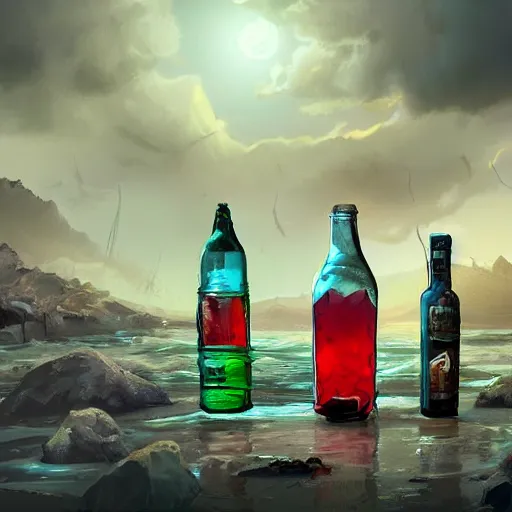 Prompt: the end of the world in a plastic bottle, trending on artstation