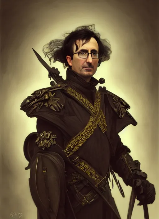 Image similar to portrait of stoic looking john oliver as in the vigo carpathian painting, military uniform, fantasy, intricate, elegant, beautiful, highly detailed, charcoal, centered, dark, smokey, digital painting, artstation, concept art, smooth, sharp focus, illustration, art by artgerm and greg rutkowski and alphonse mucha