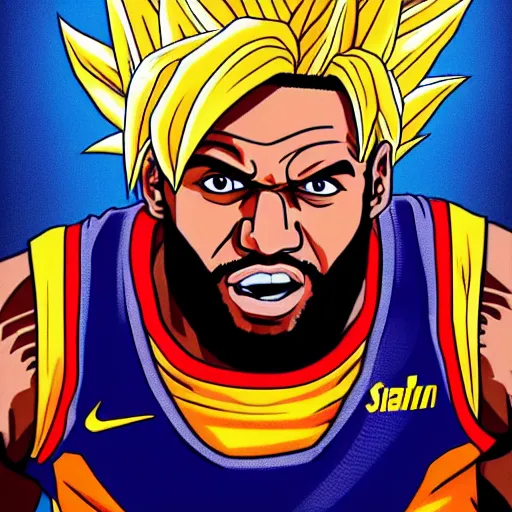 Image similar to portrait of lebron james going super saiyan