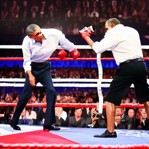 Image similar to barack obama donald trump boxing match, sports photography, telephoto lens