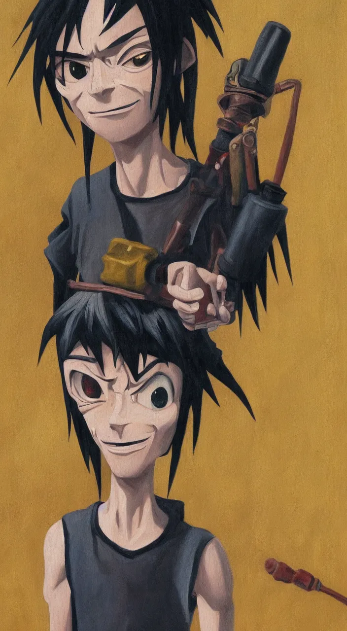 Image similar to 2D from Gorillaz, renaissance oil painting