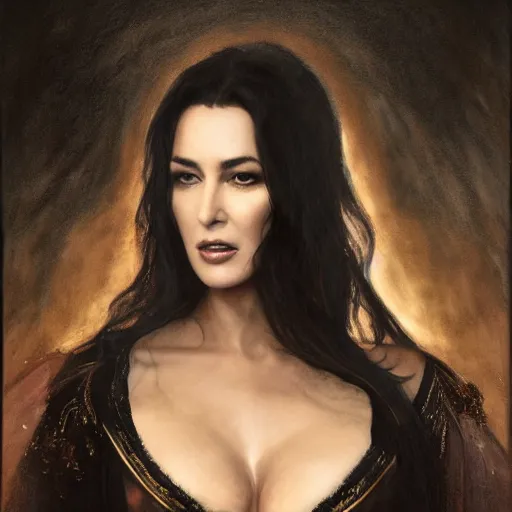 Prompt: majestic gracious regal aristocratic raven haired monica bellucci as the vampire pandora portrait, indoors, atmospheric lighting, painted, intricate, volumetric lighting, beautiful, rich deep colours masterpiece, sharp focus, ultra detailed, by leesha hannigan, ross tran, thierry doizon, kai carpenter, ignacio fernandez rios