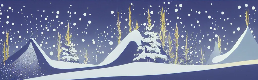 Image similar to snow, gold and white tones, animated film, stylised, illustration, by eyvind earle, scott wills, genndy tartakovski