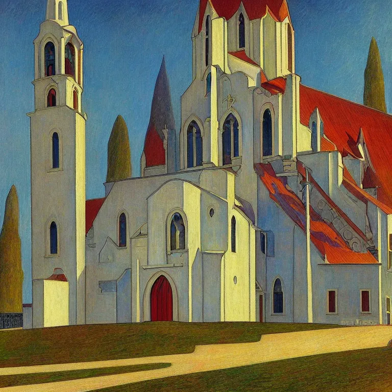 Image similar to church building, painted by Edward Hopper, painted by Anton Bilibin, surrealism, airbrush