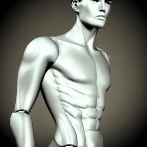 Image similar to “a realistic detailed photo of a guy who is an attractive humanoid who is half robot and half humanoid, who is a male android, David Beckham, shiny skin, posing like a statue, blank stare”