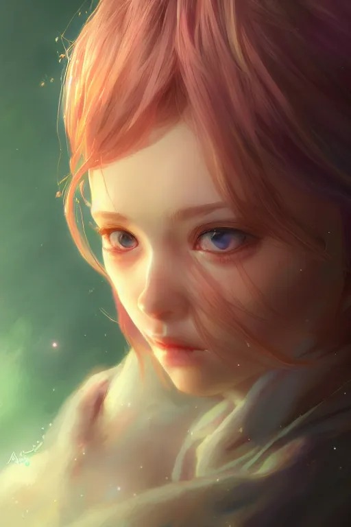 Image similar to portrait of cute girl, beautiful, fantasy, colorful, cinematic lighting, artstation, trending, highly detailed, focus, smooth, by hirohiko araki and yoshitaka amano