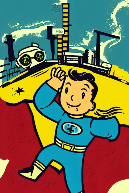 Image similar to fallout 7 6 retro futurist illustration art by butcher billy, sticker, colorful, illustration, highly detailed, simple, smooth and clean vector curves, no jagged lines, vector art, smooth andy warhol style