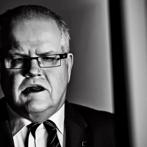 Prompt: ultrarealistic photo of former prime minister scott morrison lurking in the shadows in the style of film noir, 8 k, raw, unedited, symmetrical balance, in - frame