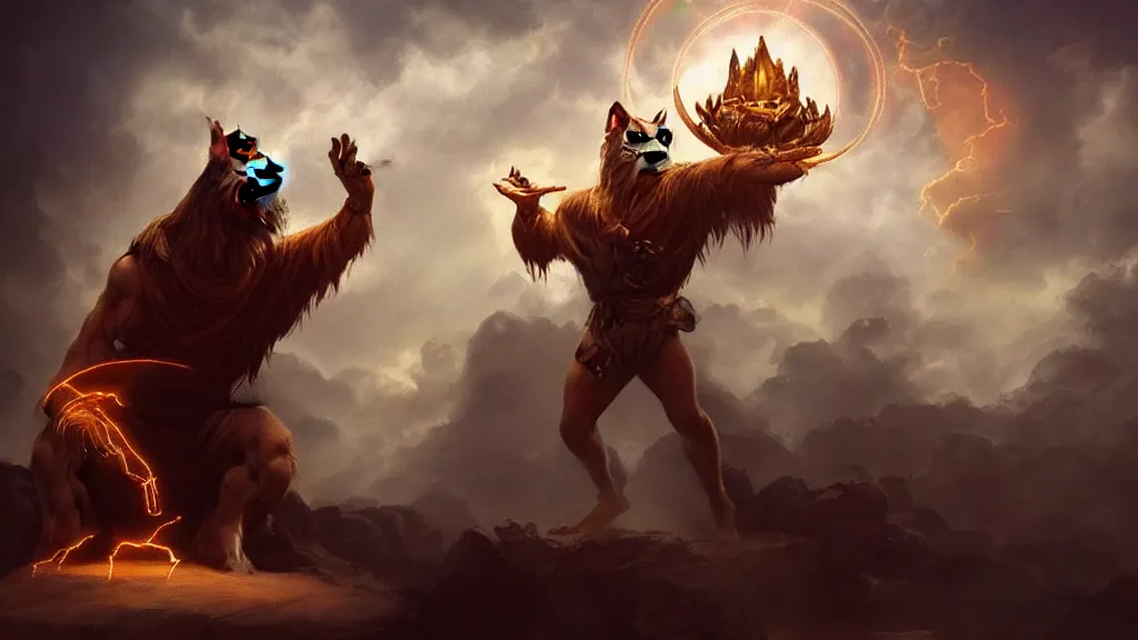 Image similar to dog wizard casting a powerful magic spell, fantasy, majestic pose, dramatic lighting, cinematic scene, frank frazetta, visually stunning, trending on artstation