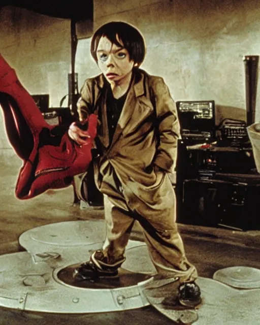 Prompt: color photo of young actor bud cort, from harold and maude, as tetsuo in american live action remake of akira, neo - tokyo, post apocalyptic, telekinesis, mutant psychic children, in the style of alex proyas, ridley scott, katsuhiro otomo