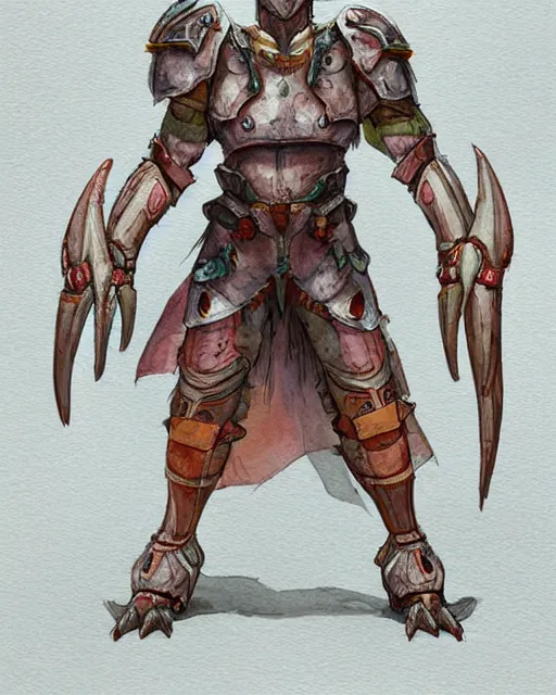 Prompt: a watercolor painting full body character portrait of a humanoid dinosaur paladin / cleric in the style of moebius in the style of leonard boyarsky trending on artstation deviantart pinterest furaffinity detailed photorealistic highlights and shadow hd 8 k post - processing high resolution