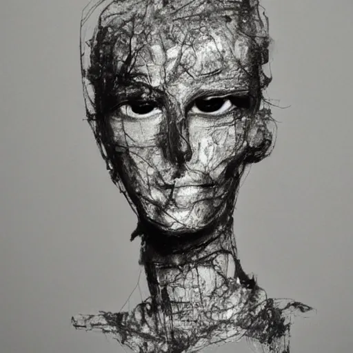 Prompt: an isa genzken sculpture illustrated with charcoal on paper, messy, grunge, highly detailed