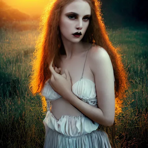 Prompt: photographic portrait of a stunningly beautiful gothic female in soft dreamy light at sunset, contemporary fashion shoot, by edward robert hughes, annie leibovitz and steve mccurry, david lazar, jimmy nelsson, breathtaking, 8 k resolution, extremely detailed, beautiful, establishing shot, artistic, hyperrealistic, beautiful face, octane render