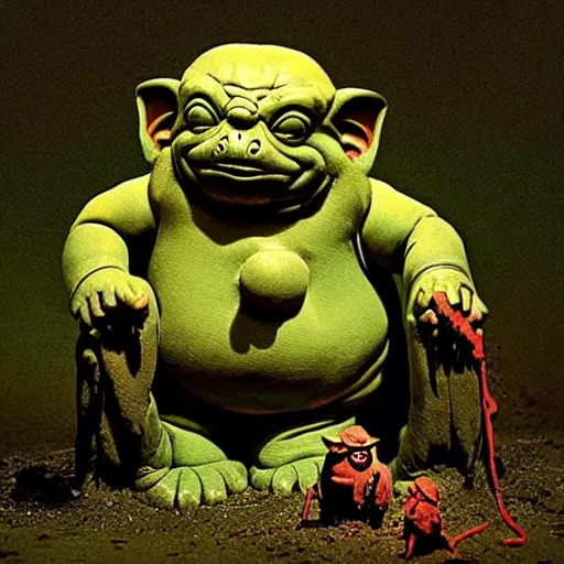 Image similar to boglin toy by beksinski, banksy and tristan eaton, dark neon trimmed beautiful dystopian digital art